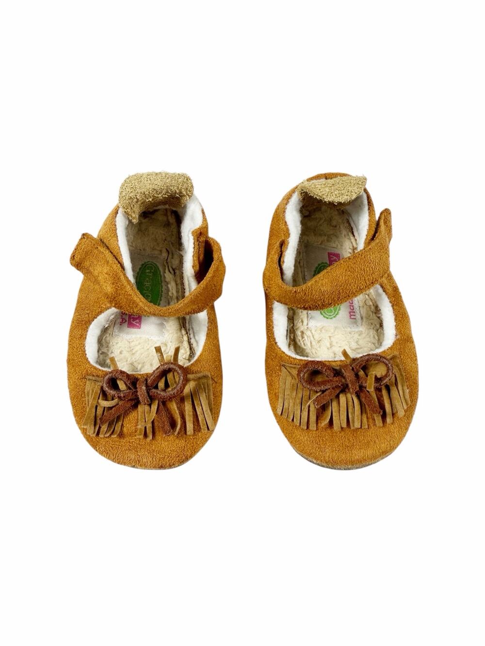 Gracious May Suede Mary Jane Moccasins Camel Brown 6–12 Months